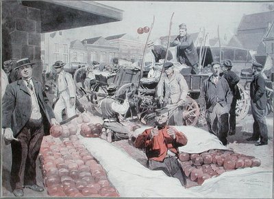 Ostemarkedet i Alkmaar, ca. 1910 (farve litho) af Frederic de Haenen
