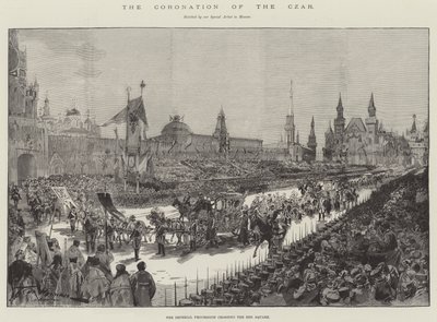 Czarens kroning, den kejserlige procession, der krydser Den Røde Plads af Frederic de Haenen