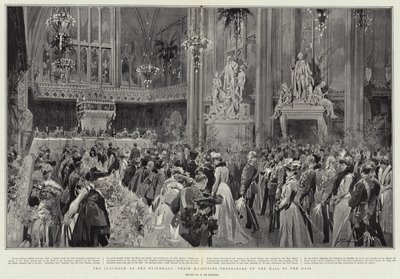Frokosten i Guildhall, Deres Majestæter fortsætter op ad Hallen til Dais af Frederic de Haenen