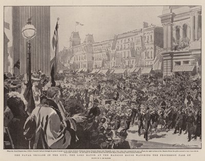 Flådebrigaden i byen, overborgmesteren i palæet, mens han ser processionen passere forbi af Frederic de Haenen