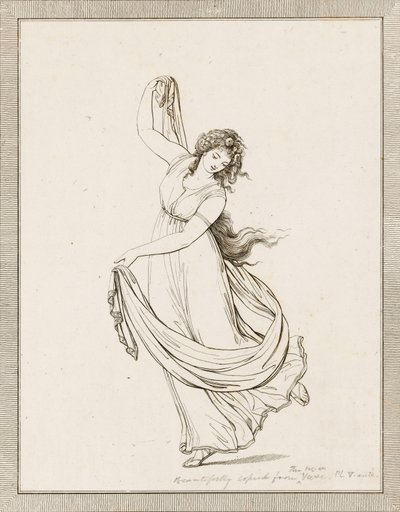 Emma, Lady Hamilton, i en klassisk positur, dansende og balancerende på sin højre fod af Frederich (after) Rehberg