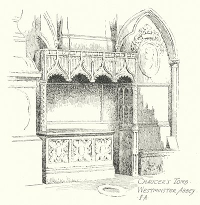 Chaucers grav, Westminster Abbey (litografi) af Frederick Adcock