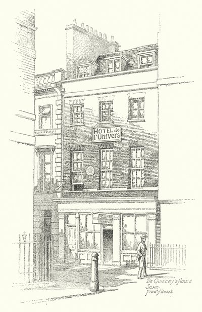 De Quinceys hus, Soho (litografi) af Frederick Adcock