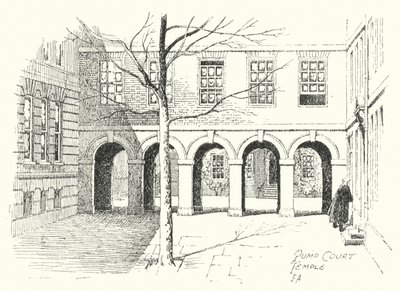 Pump Court, Temple (litografi) af Frederick Adcock