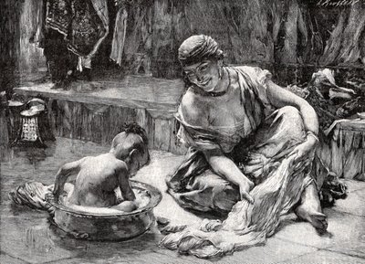 Børnebad, Egypten af Frederick Arthur Bridgman