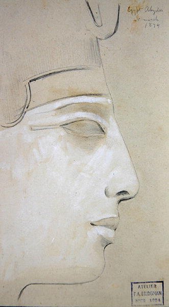 Studie af et relief af en profil af Seti I i Seti I-templet, Abydos af Frederick Arthur Bridgman
