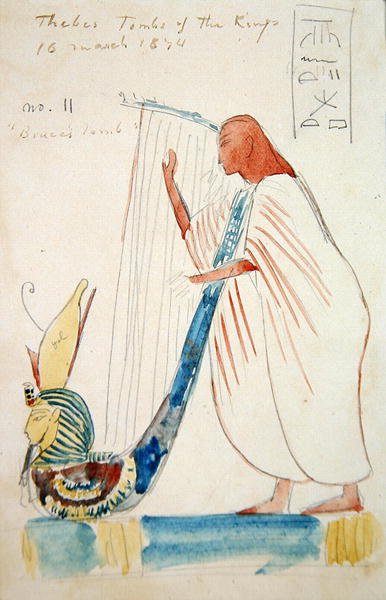 Vægmaleri af en harpespiller i Ramses III