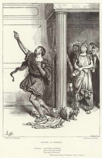Nederst, som Pyramus, Skærsommernatsdrøm, V. akt, Scene I af Frederick Barnard
