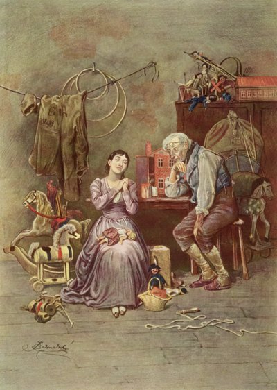Caleb Plummer og hans blinde datter, scene fra "The Cricket on the Hearth" (1845) af Charles Dickens (1812-70) af Frederick Barnard