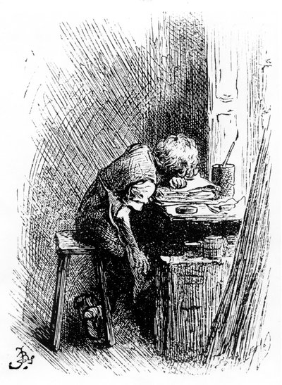 Charles Dickens på Blacking Factory, en illustration fra 