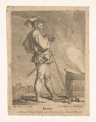 Fyrværkeri Ignis (titel på objekt) De fire elementer (serietitel) af Frederick Bloemaert