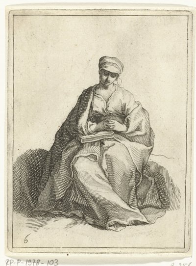 Siddende, bedende kvinde 15 små figurer (serietitel) af Frederick Bloemaert