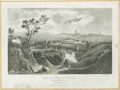 Burslem - View of the Potteries: engraving, nd [c 1830s] dani af Frederick Calvert