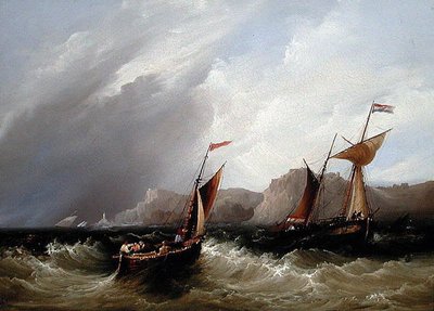 Skibe ud for en klippekyst (olie om bord) af Frederick Calvert