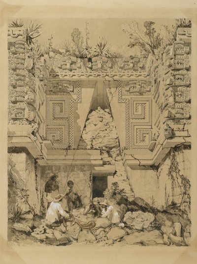 Archway, Casa del Gobernador, Uxmal, Yucatan, 1843 (sepia blæk & vask på vævet papir) af Frederick Catherwood