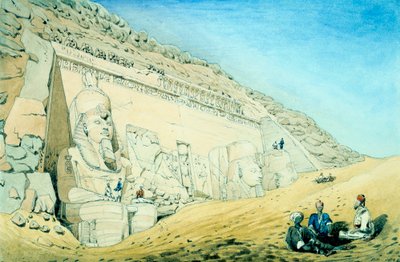 Statuer af Ramses II uden for indgangen til hovedtemplet i Abu Simbel, Egypten, 13. århundrede f.Kr. af Frederick Catherwood