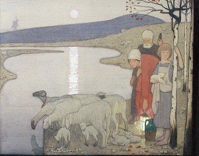 Pastoral, ca. 1923 (grafit, akvarel og gouache ombord) af Frederick Cayley Robinson