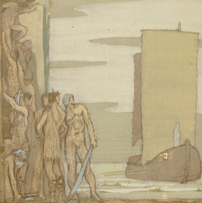 The Landing of St Patrick i Irland, ca. 1912 (tempera på træ) af Frederick Cayley Robinson