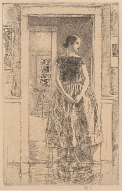 Pige i en moderne kjole, 1922. af Frederick Childe Hassam