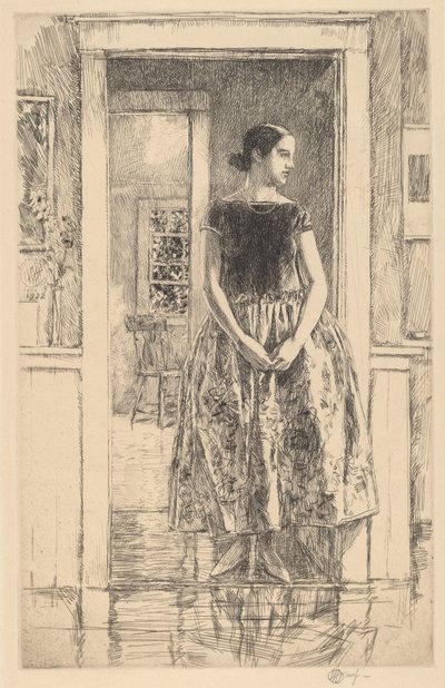 Pige i en moderne kjole, 1922. af Frederick Childe Hassam