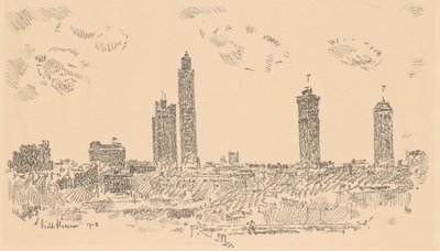 New York Skyline, mørke bygninger, 1918. af Frederick Childe Hassam