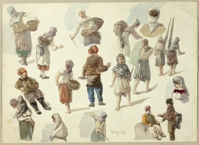 Skitser af bønder i Boulogne af Frederick Christian Lewis