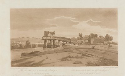 Vandmøllen over broen ved Charenton 1803; Plade 20 fra visninger i Paris, Emanuel -volumensporing af pladen B181.25.2629 af Frederick Christian Lewis the Elder