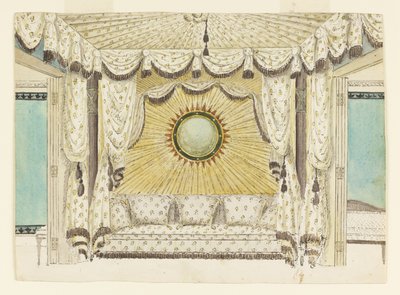 Design til seng med teltalkove, sandsynligvis til prinsen af Wales soveværelse eller Boudoir, Royal Pavi af Frederick Crace