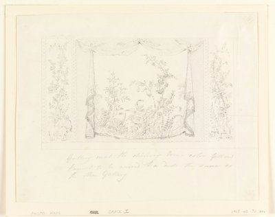 Tegning, The Royal Pavilion, Brighton, blå (sydlige) salon, forslag til vægdekoration, ca. 1820 af Frederick Crace