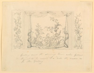 Tegning, The Royal Pavilion, Brighton, blå (sydlige) salon, forslag til vægdekoration, ca. 1820 af Frederick Crace