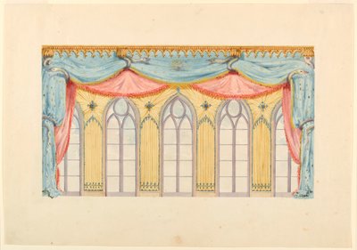Tegning, vinduesdekoration, sandsynligvis til østvæggen i musiklokalet, Royal Pavilion, Brighton, 1820 af Frederick Crace