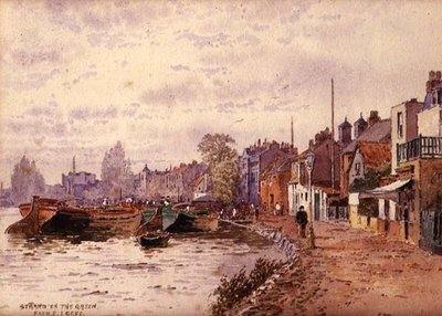 Strand på det grønne (blyant og akvarel på papir) af Frederick E.J. Goff
