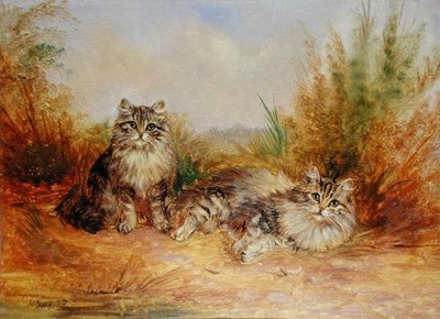 To Tabby-killinger i et landligt landskab (olie om bord) af Frederick French