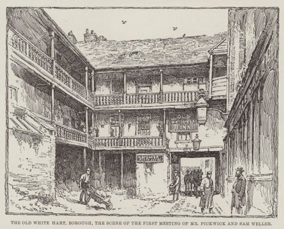 The Old White Hart, Borough, scenen for det første møde mellem Mr. Pickwick og Sam Weller af Frederick George Kitton