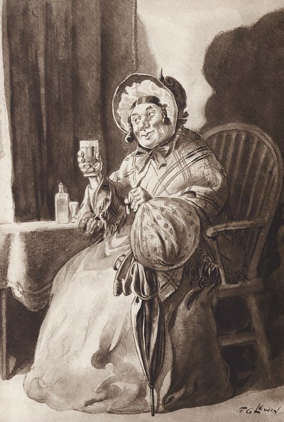 Mrs Gamp fra Martin Chuzzlewit, af Charles Dickens (gravure) af Frederick George Lewin