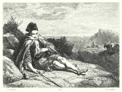 Lord Byrons barn Harold, Canto II, strofe 52 (gravering) af Frederick Goodall
