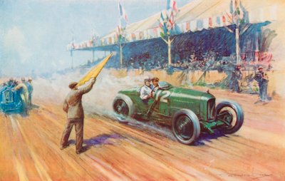 Sir Henry Segrave scorede den første britiske sejr i et Grand Prix med den to-liters Sunbeam på Tours-banen (farve litho) af Frederick Gordon (after) Crosby