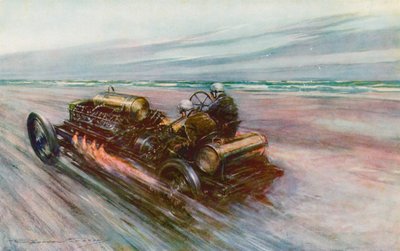 Den berømte "200" Darracq, som Sir Algernon Guinness, Bart, opnåede 120 mph med i 1908 (farve litho) af Frederick Gordon (after) Crosby