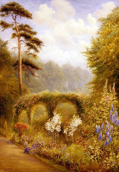 Lilies and Delphiniums, Golden Hill Park, London (akvarel på papir) af Frederick Henry Evans