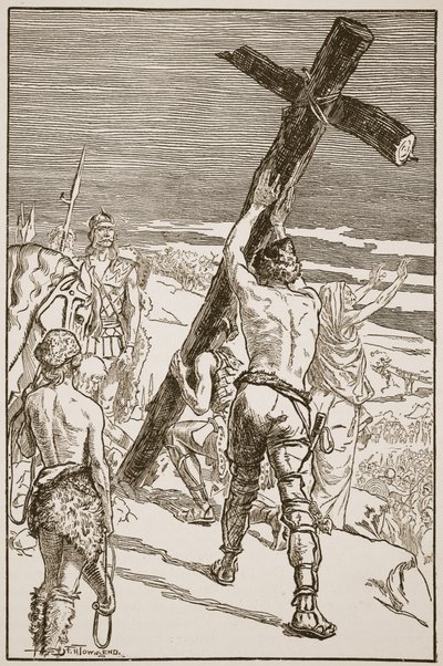 Oswald rejser korset, illustration fra "The Church of England: A History for the People