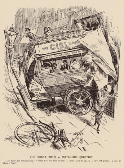 Det store spørgsmål om sporvogne og motorbusser (litografi) af Frederick Henry Townsend