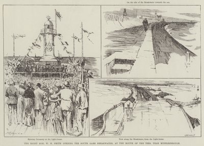 The Right Honourable W H Smith åbner South Gare Breakwater, ved The Mouth of the Tees, nær Middlesbrough af Frederick Henry Townsend