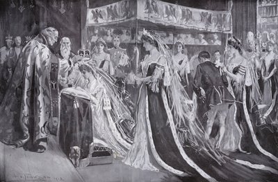 Kroningen af dronning Alexandra, konsort af kong Edward VII, af ærkebiskoppen af York, Westminster Abbey, London af Frederick Henry Townsend