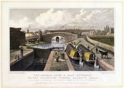 Dobbeltslusen og østindgangen til Islington-tunnelen, Regents Canal, 1827 af Frederick James Havell