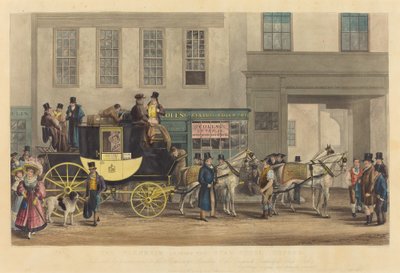 The Blenheim, Leaving the Star Hotel, Oxford af Frederick James Havell after George Havell