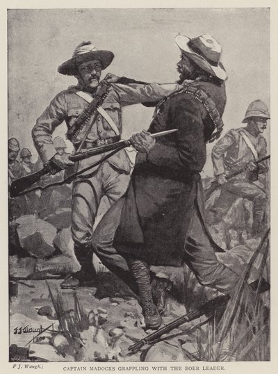 Kaptajn Madocks kæmper med boerlederen (litho) af Frederick Judd Waugh