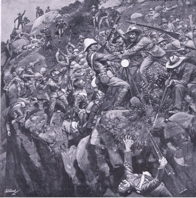 Katastrofen ved Nooitgeddacht: The end of a brave signaller, fra After Pretoria: The Guerilla War udgivet af Harmsworth Bros Limited, 1901 af Frederick Judd Waugh