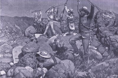 Den fingerede overgivelse, der trak Liverpools ind i en desperat position, illustration fra After Pretoria: The Guerilla War, 1902 af Frederick Judd Waugh