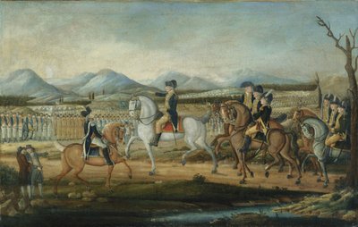 Washington gennemgår den vestlige hær i Fort Cumberland, Maryland, efter 1795. af Frederick Kemmelmeyer