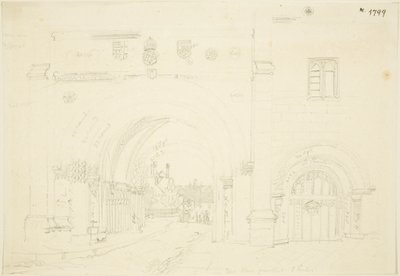 Abbey Gatehouse of Bristol Cathedral, Looking South (blyant på papir) af Frederick Mackenzie